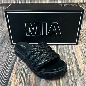 MIA Black Braided Platform Slides